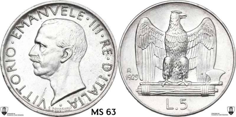 Italy. House of Savoy. Vittorio Emanuele III (1869-1943). AR 5 lire 'Aquiletta' ...