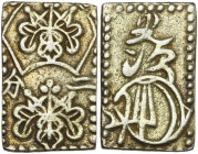 Japan. Edo Period (1603-1868). AV Ni Bu Ban Kin (2 Bu size gold). 19 x 12 mm. Hartill (Jap.) 8.31. AV. 2.99 g. VF.