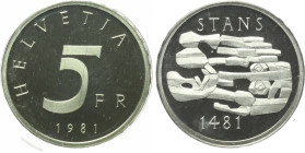 Switzerland. AR 5 francs 1981. AR. MS-PF.