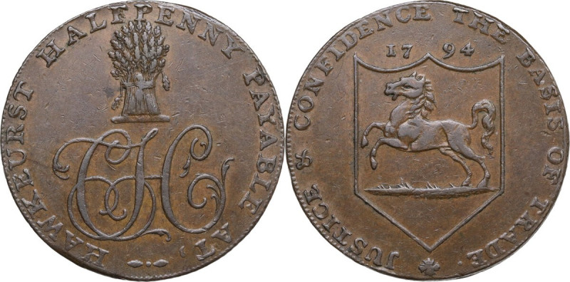 United Kingdom. Great Britain. Kent. Hawkhurst. AE Halfpenny Token 1794. AE. 9.0...