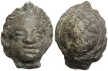Roman period, 1st-3rd century AD. Diademed bronze female head. 19x15 mm.