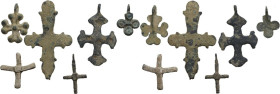 Byzantine. Lot of six items; bronze (5) and lead (1) cross pendants in various shipped and sizes.