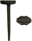 Renaissance. Bronze stamp with two opposing palm branches. Long squared-shape bronze stem. 23x14 mm.