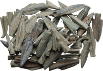 Miscellanea. Lot of sixty (60) bronze arrow heads in various shapes and sizes.