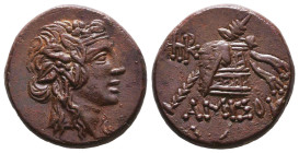 PONTOS. Amisos. Time of Mithradates VI Eupator (Circa 105-90 or 90-85 BC). Ae. Obv: Head of Dionysos right, wearing ivy wreath. Rev: AMIΣOY. Thyrsos l...