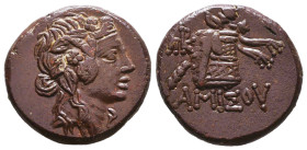PONTOS. Amisos. Time of Mithradates VI Eupator (Circa 105-90 or 90-85 BC). Ae. Obv: Head of Dionysos right, wearing ivy wreath. Rev: AMIΣOY. Thyrsos l...