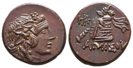 PONTOS. Amisos. Time of Mithradates VI Eupator (Circa 105-90 or 90-85 BC). Ae. Obv: Head of Dionysos right, wearing ivy wreath. Rev: AMIΣOY. Thyrsos l...