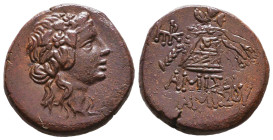PONTOS. Amisos. Time of Mithradates VI Eupator (Circa 105-90 or 90-85 BC). Ae. Obv: Head of Dionysos right, wearing ivy wreath. Rev: AMIΣOY. Thyrsos l...
