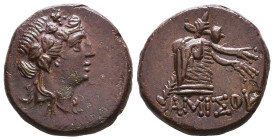 PONTOS. Amisos. Time of Mithradates VI Eupator (Circa 105-90 or 90-85 BC). Ae. Obv: Head of Dionysos right, wearing ivy wreath. Rev: AMIΣOY. Thyrsos l...