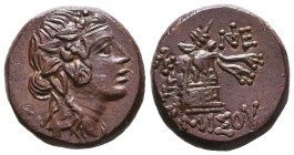 PONTOS. Amisos. Time of Mithradates VI Eupator (Circa 105-90 or 90-85 BC). Ae. Obv: Head of Dionysos right, wearing ivy wreath. Rev: AMIΣOY. Thyrsos l...