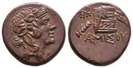 PONTOS. Amisos. Time of Mithradates VI Eupator (Circa 105-90 or 90-85 BC). Ae. Obv: Head of Dionysos right, wearing ivy wreath. Rev: AMIΣOY. Thyrsos l...