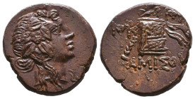 PONTOS. Amisos. Time of Mithradates VI Eupator (Circa 105-90 or 90-85 BC). Ae. Obv: Head of Dionysos right, wearing ivy wreath. Rev: AMIΣOY. Thyrsos l...