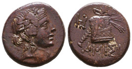 PONTOS. Amisos. Time of Mithradates VI Eupator (Circa 105-90 or 90-85 BC). Ae. Obv: Head of Dionysos right, wearing ivy wreath. Rev: AMIΣOY. Thyrsos l...