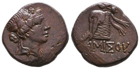 PONTOS. Amisos. Time of Mithradates VI Eupator (Circa 105-90 or 90-85 BC). Ae. Obv: Head of Dionysos right, wearing ivy wreath. Rev: AMIΣOY. Thyrsos l...