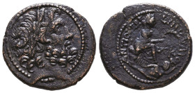 SELEUCIS & PIERIA. Antioch. Augustus (27 BC-AD 14). Ae. Obv: Laureate head of Zeus right; palm branch to left. Rev: ΑΝΤΙΟΧΕΩΝ ΕΠΙ ΟΥΑΡΟΥ . Tyche seate...