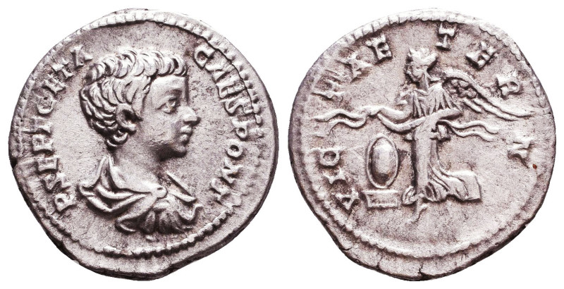 Geta. A.D. 209-212. AR denarius Reference: Condition: Very Fine

 Weight: 3 gr...
