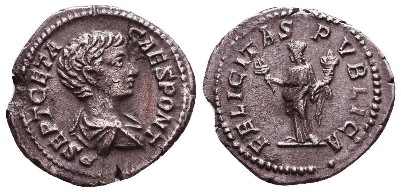 Geta. A.D. 209-212. AR denarius Reference: Condition: Very Fine

 Weight: 3 gr...