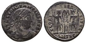 Constantius II. As Caesar, A.D. 324-337. AE follis Reference: Condition: Very Fine

 Weight: 2,6gr Diameter: 18,1mm