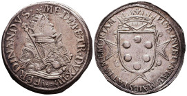 Ferdinand I. Duke of Tuscany. 1587-108 - 1601. AR Thaler. FERDINANDVS MED MAG ETR DVX III Half-figure of the duke in armor and with radiated crown and...
