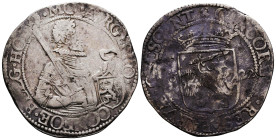 NETHERLANDS. AR Daaler (1622). ? Obv: MO ARG PRO CON FOE BELG WEST FRI. Armored bust right, holding sword and coat of arms. Rev: CONCORDIA RES PARVÆ C...