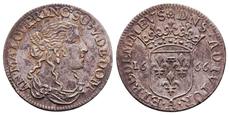 France, Dombes. Anne-Marie Louise. 1666. AR 1/12 ecu. AN· MA· LOV· PRINC· SOVV· ...