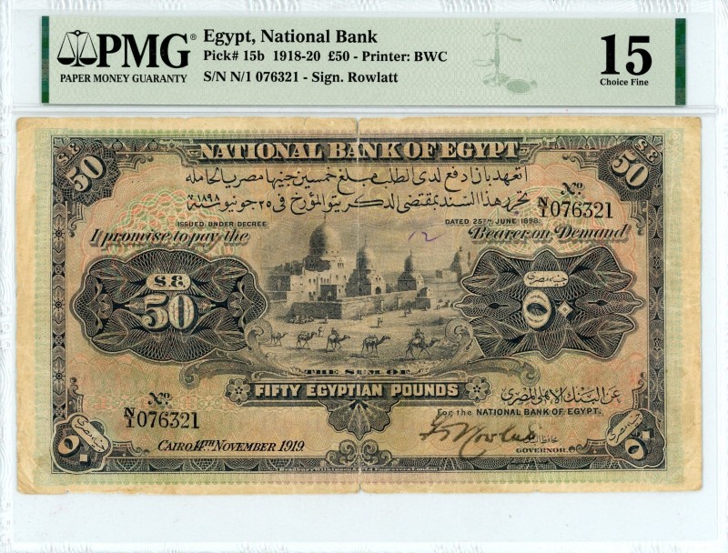 Egypt
National Bank of Egypt
50 Egyptian Pounds, 14th November 1919
S/N N1 07...