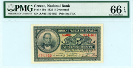 Greece
National Bank of Greece (ΕΘΝΙΚΗ ΤΡΑΠΕΖΑ ΤΗΣ ΕΛΛΑΔΟΣ)
5 Drachmai 24th March 1923
S/N AA091-954465
Printer Bradbury Wilkinson & Co
Papadakis sign...