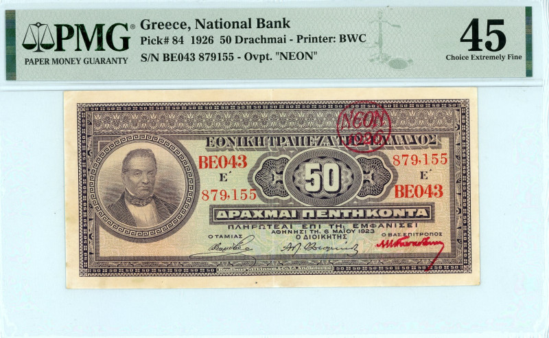 Greece
National Bank of Greece (ΕΘΝΙΚΗ ΤΡΑΠΕΖΑ ΤΗΣ ΕΛΛΑΔΟΣ)
50 Drachmai 1926, 6t...