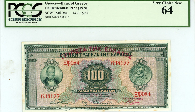 Greece
Bank of Greece (ΤΡΑΠΕΖΑ ΤΗΣ ΕΛΛΑΔΟΣ)
100 Drachmai, 14th June 1927
S/N ΞΨ0...