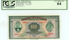 Greece
Bank of Greece (ΤΡΑΠΕΖΑ ΤΗΣ ΕΛΛΑΔΟΣ)
100 Drachmai, 14th June 1927
S/N ΞΨ084 638177
Printer American Bank Note Company
Pick 98a; Pitidis 97c  Gr...