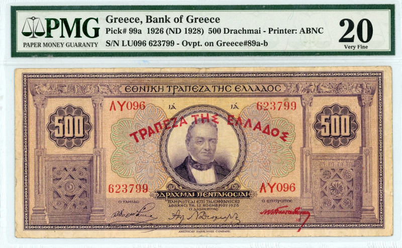 Greece
Bank of Greece (ΤΡΑΠΕΖΑ ΤΗΣ ΕΛΛΑΔΟΣ)
500 Drachmai 1926 (ND1928 )
S/N ΛΥ09...