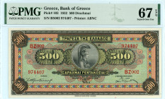 Greece
Bank of Greece (ΤΡΑΠΕΖΑ ΤΗΣ ΕΛΛΑΔΟΣ)
500 Drachmai 1932, 1st October 1932
S/N ΒZ002 974407
Printer American Bank Note Company
Pick 102; Pitidis ...
