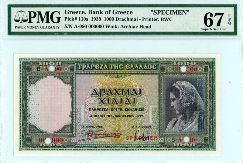 Greece
Bank of Greece (ΤΡΑΠΕΖΑ ΤΗΣ ΕΛΛΑΔΟΣ)
1000 Drachmai, 1st January 1939 SPEC...