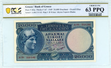 Greece
Bank of Greece (ΤΡΑΠΕΖΑ ΤΗΣ ΕΛΛΑΔΟΣ)
20.000 Drachmai, 29th November 1949
S/N Δ.08-215142
Printer Bank of Greece Athens
Pick 183a; Pitidis 167  ...