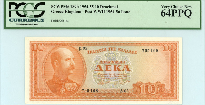 Greece
Bank of Greece (ΤΡΑΠΕΖΑ ΤΗΣ ΕΛΛΑΔΟΣ)
10 Drachmai, 1st March 1955
S/N β02 ...