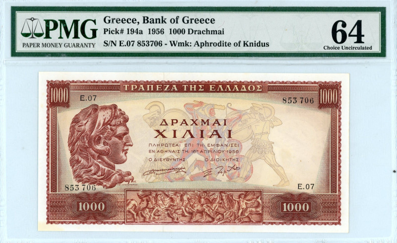 Greece
Bank of Greece (ΤΡΑΠΕΖΑ ΤΗΣ ΕΛΛΑΔΟΣ)
1000 Drachmai, 16th April 1956
S/N Ε...