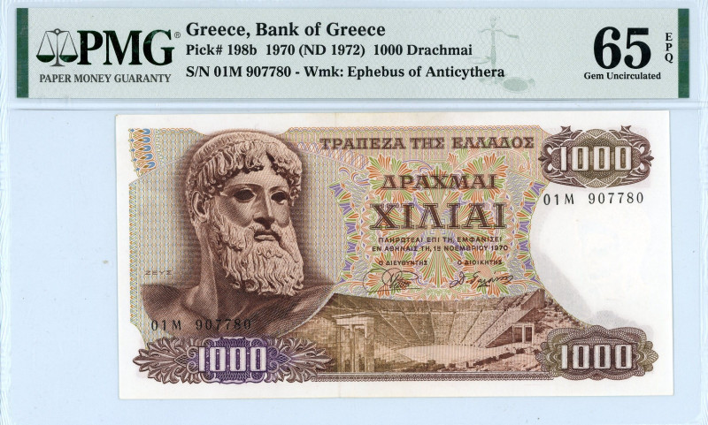 Greece
Bank of Greece (ΤΡΑΠΕΖΑ ΤΗΣ ΕΛΛΑΔΟΣ).
1000 Drachmai, 1st November 1970
S/...