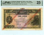 Lebanon
Banque de Syrie et du Liban
5 Livres, 1st September 1939
S/N K/AK 066739
Printer BWC
Pink Ovrpt. Type B
Pick 27b; PCLB 57b  Graded Very Fine 2...