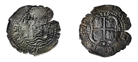 Bolivia, Felipe IV, 1621-1665. Cob 8 Reales, 1652, assayer E, pillar-and-waves type, I PH 6 above, Potosi mint, 25.21g (LM21; Cal. 408).

Edge strikin...