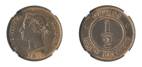 Cyprus, Victoria, 1837-1901. 1/2 Piastre, 1879, Royal mint (KM2; Fitikides 13).

Superb with lustrous brown surfaces and red color scattered all over,...