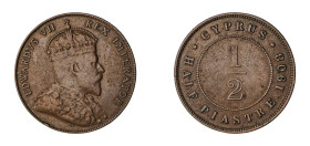 Cyprus, Edward VII, 1901-1910. 1/2 Piastre, 1908, Royal mint, 5.64g (KM11; Fitikides 47).

Uniform bright brown patina with even wear on both sides, a...