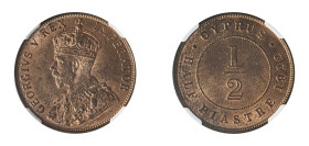 Cyprus, George V, 1910-1936. 1/2 Piastre, 1922, Royal mint (KM17; Fitikides 53).

Blazing red patina, superb details, an extraordinary mint state exam...