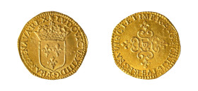 France, Louis XIII, 1610-1643. AV Ecu d’ Or, 1641 D, Lyon mint, 3.34g (KM57; Fr. 398).

Sharp details with lustre especially on the reverse, a couple ...