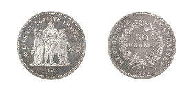France, Fifth Republic, 1958-. AR Specimen 50 Francs, 1975, Piedfort, Paris mint (KM-P536).

A beautiful proof coin with fabulous mirror-like surfaces...