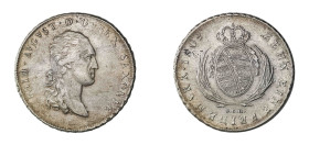 German States, Saxony, Frederick Augustus I, 1806-1827. Convention Taler, 1809 SGH, 27.84g (KM1059.1; Dav. 854)

Attractive details with light grey to...