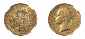 Great Britain, Victoria, 1837-1901. AV 'Broad Shield' Sovereign, 1843, London mint (KM736.1; S-3852; Fr. 387e).

Attractive golden tone and uniform we...