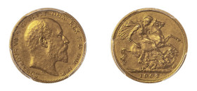 Great Britain, Edward VII, 1901-1910. AV Matte Proof Sovereign, 1902, London mint (KM805; S-3969A; Fr. 400a).

Marvellous golden tone.

Graded PR62 Ma...