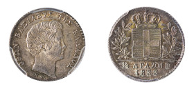 Greece, King Otto, 1832-1862. 1/4 Drachma, 1833, First Type, Munich mint (KM18; Divo 16a).

Magnificent lustrous mint state specimen with outstanding ...