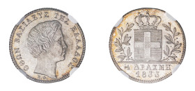 Greece, King Otto, 1832-1862. 1/2 Drachma, 1833, First Type, Munich mint (KM19; Divo 14a).

Exceptional silver tone with some golden hues, very sharp ...