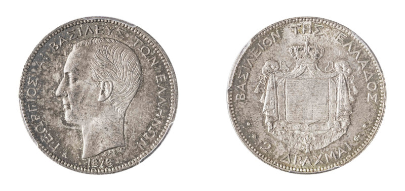 Greece, King George I, 1863-1913. 2 Drachmai, 1873A, First Type, Paris mint (KM3...